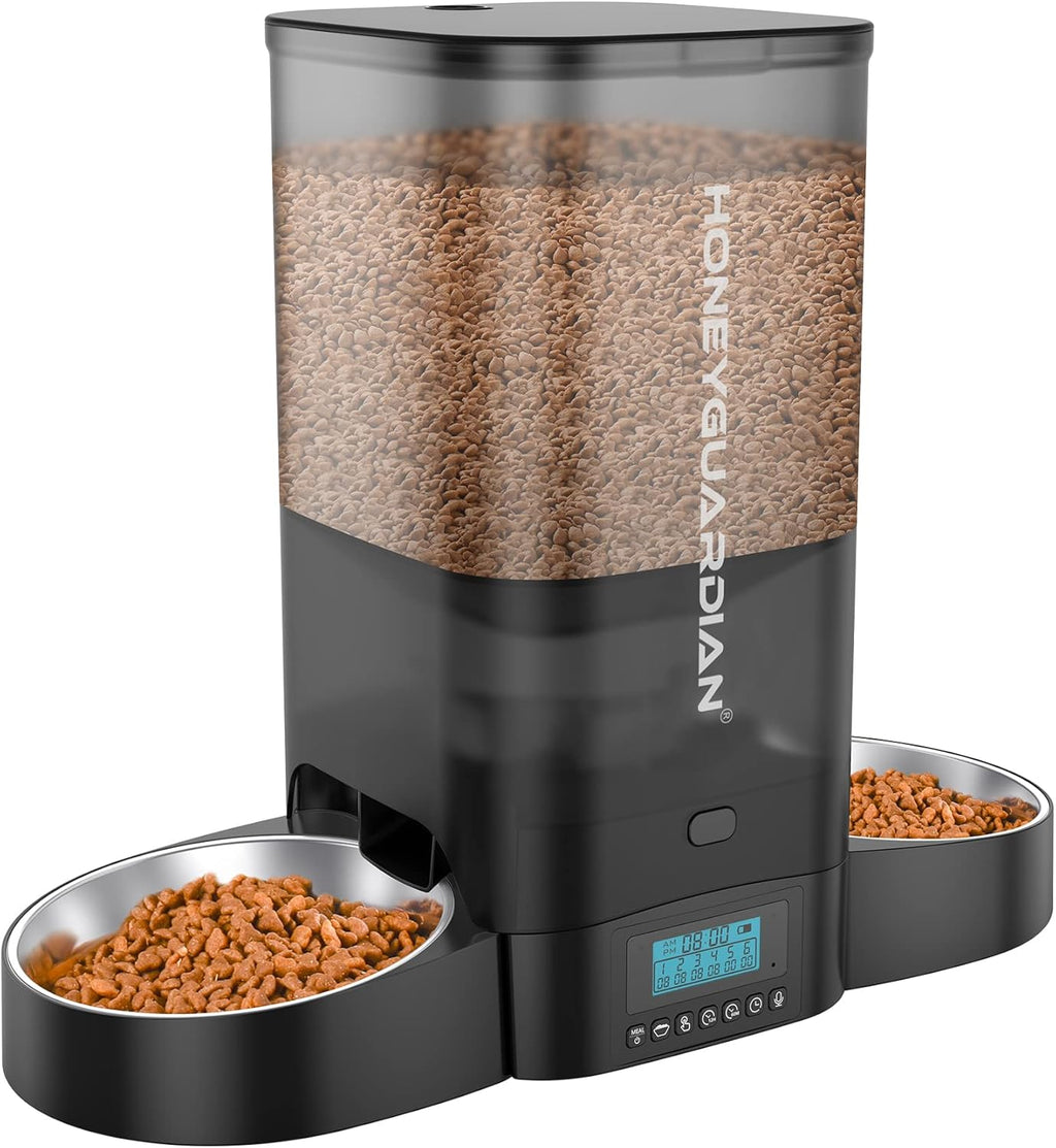 Automatic WiFi Cat Feeder for Two Cats, 5L Smart Food Dispenser with App Control, Dual Stainless Steel Bowls, 2.4GHz & 5GHz WiFi, Dual Power Supply, 10-Second Voice Recording & Desiccant for Fresh Fooی