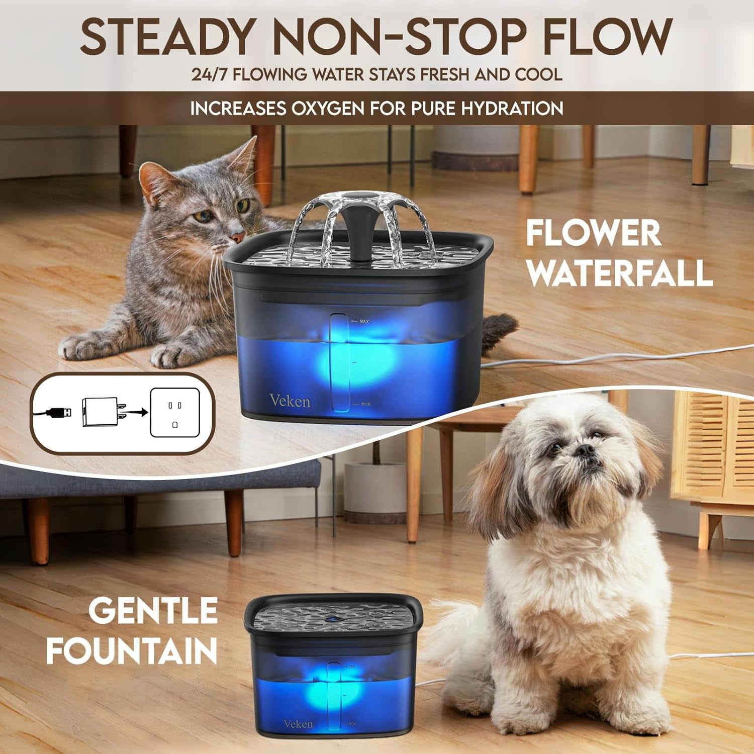 Innovation Award Winner Pet Fountain - 95oz/2.8L Automatic Cat Water Fountain and Dog Water Dispenser with Replacement Filters for Multiple Pets