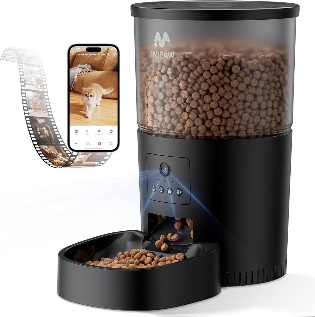 5L Smart Automatic Cat Feeder with AI Camera, Pet Recognition, Night Vision, 2.4GHz & 5GHz WiFi App Control, Two-Way Audio, Timed Feeding, Desiccant System for Small Pets