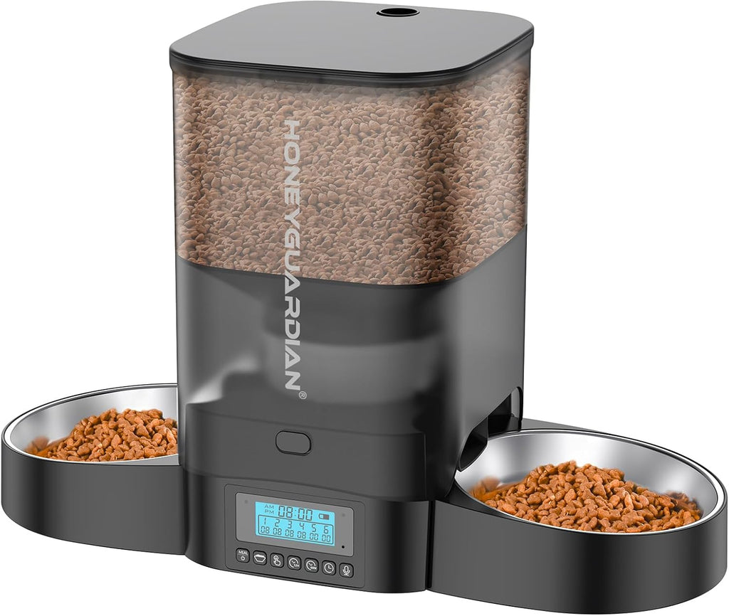 Automatic WiFi Cat Feeder for Two Cats, 5L Smart Food Dispenser with App Control, Dual Stainless Steel Bowls, 2.4GHz & 5GHz WiFi, Dual Power Supply, 10-Second Voice Recording & Desiccant for Fresh Fooی