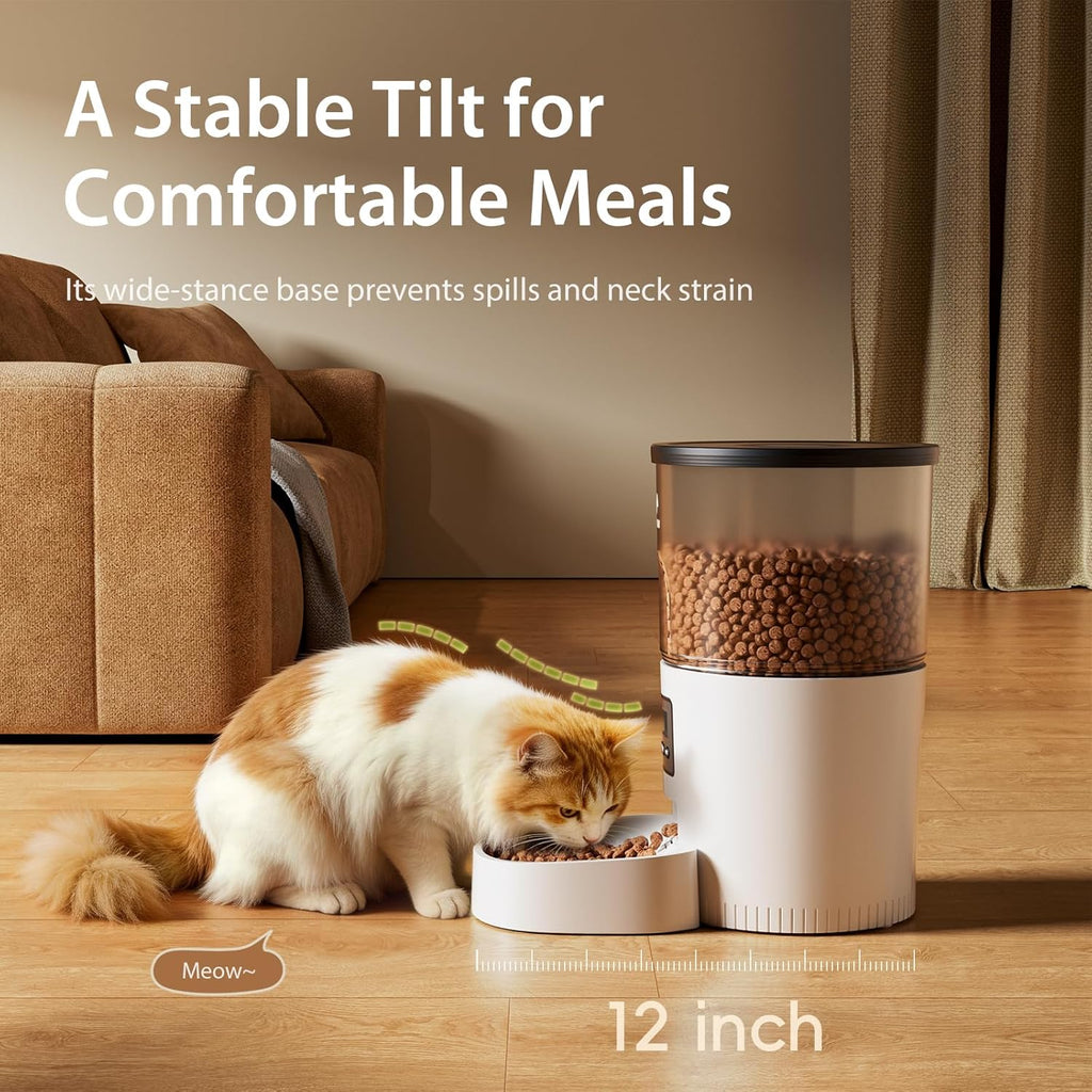 Automatic Cat Feeder for Cats & Small Dogs, Programmable Dry Food Dispenser with Adjustable Portions, Up to 6 Meals Daily, 20 Portion Settings, Dual Power Supply & Freshness Desiccant System, White