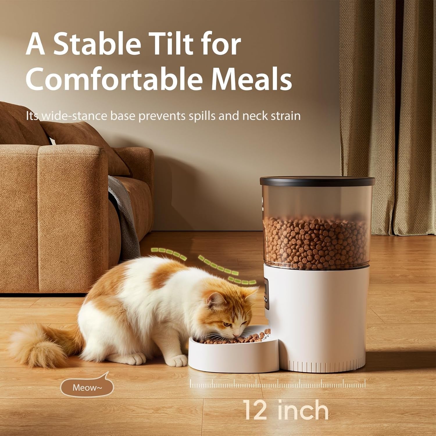 Automatic Cat Feeder for Cats & Small Dogs, Programmable Dry Food Dispenser with Adjustable Portions, Up to 6 Meals Daily, 20 Portion Settings, Dual Power Supply & Freshness Desiccant System, White