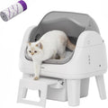 Open-Top Self-Cleaning Cat Litter Box with 7 Pairs of Safety Sensors, Anti-Pinch Protection, Easy Access Step for Senior Cats, Automatic Cat Litter Box, White & Grey