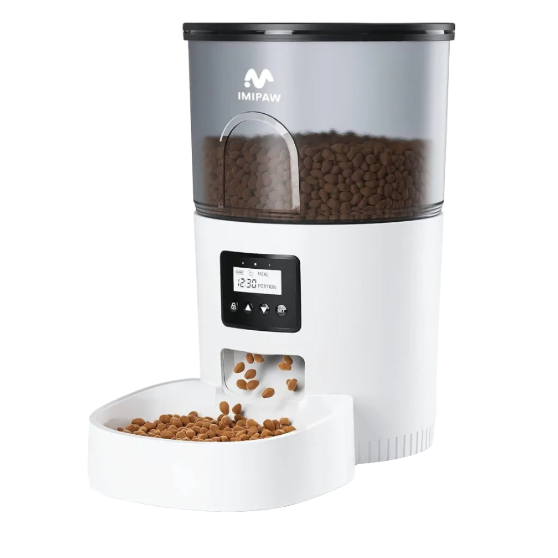 Automatic Cat Feeder for Cats & Small Dogs, Programmable Dry Food Dispenser with Adjustable Portions, Up to 6 Meals Daily, 20 Portion Settings, Dual Power Supply & Freshness Desiccant System, White