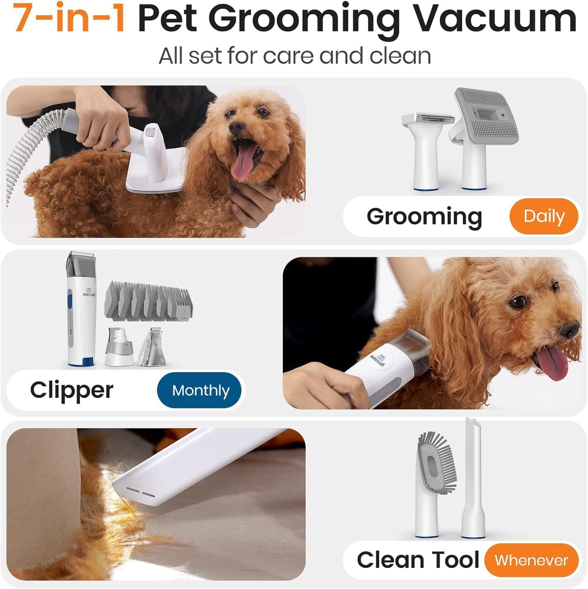 7-in-1 Dog Grooming Kit with Low-Noise Pet Grooming Vacuum