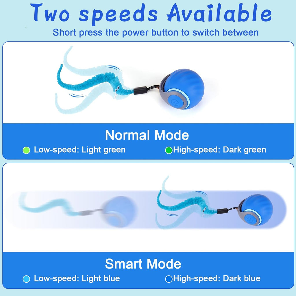 Interactive Automatic Cat Toy Ball with 3 Feather Tails, Rechargeable Motion-Activated Cat Toy for Indoor Cats, 2 Play Modes, 2 Speed Settings & Silicone Shell