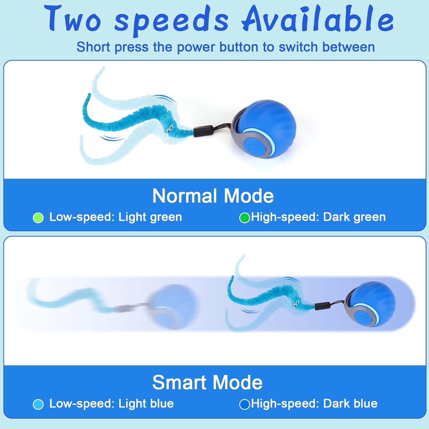 Interactive Automatic Cat Toy Ball with 3 Feather Tails, Rechargeable Motion-Activated Cat Toy for Indoor Cats, 2 Play Modes, 2 Speed Settings & Silicone Shell