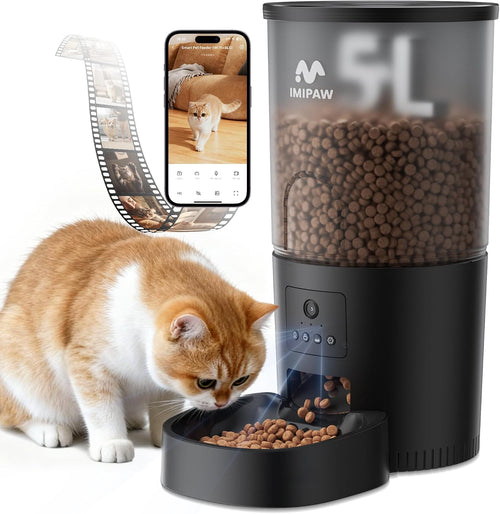 5L Smart Automatic Cat Feeder with AI Camera, Pet Recognition, Night Vision, 2.4GHz & 5GHz WiFi App Control, Two-Way Audio, Timed Feeding, Desiccant System for Small Pets