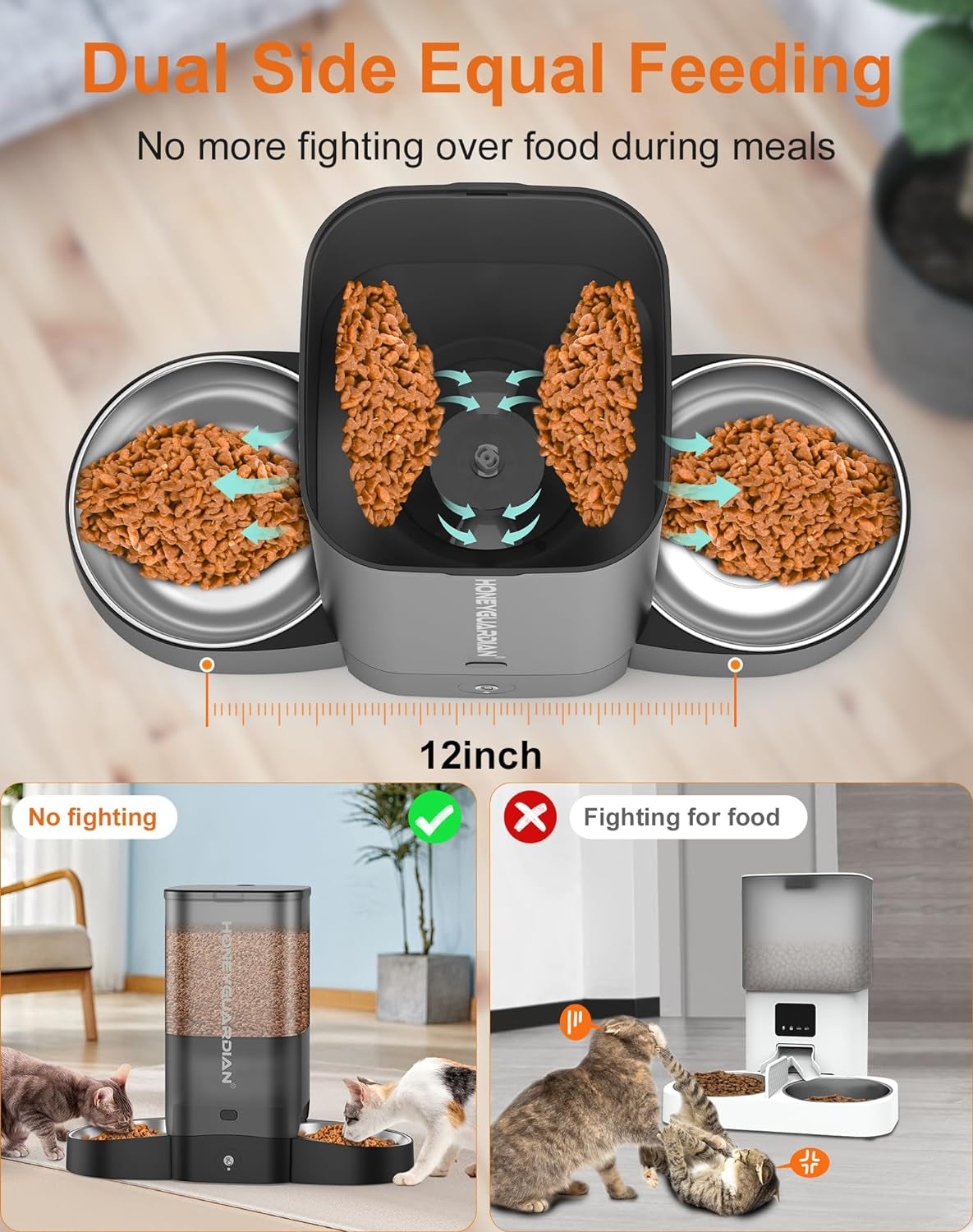 Automatic WiFi Cat Feeder for Two Cats, 5L Smart Food Dispenser with App Control, Dual Stainless Steel Bowls, 2.4GHz & 5GHz WiFi, Dual Power Supply, 10-Second Voice Recording & Desiccant for Fresh Fooی