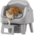 Open-Top Self-Cleaning Cat Litter Box with 7 Pairs of Safety Sensors, Anti-Pinch Protection, Easy Access Step for Senior Cats, Automatic Cat Litter Box, Dark Grey