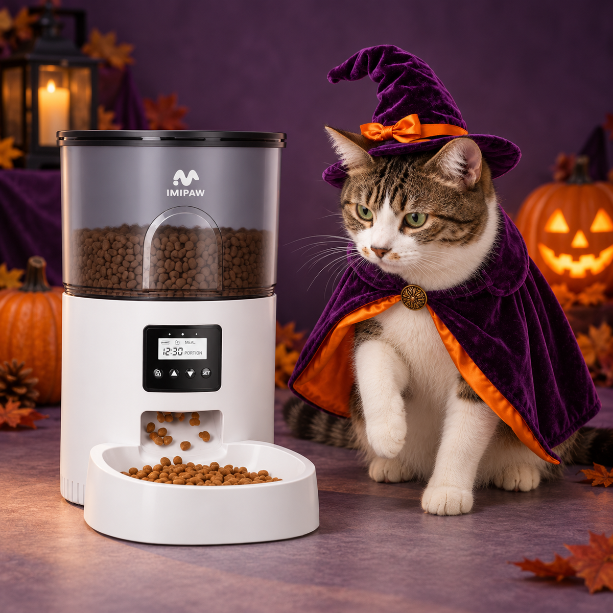 No WiFi no Camera Automatic Cat Feeder for Cats & Small Dogs, Programmable Dry Food Dispenser with Adjustable Portions, Up to 6 Meals Daily, 20 Portion Settings, Dual Power Supply & Freshness Desiccant System
