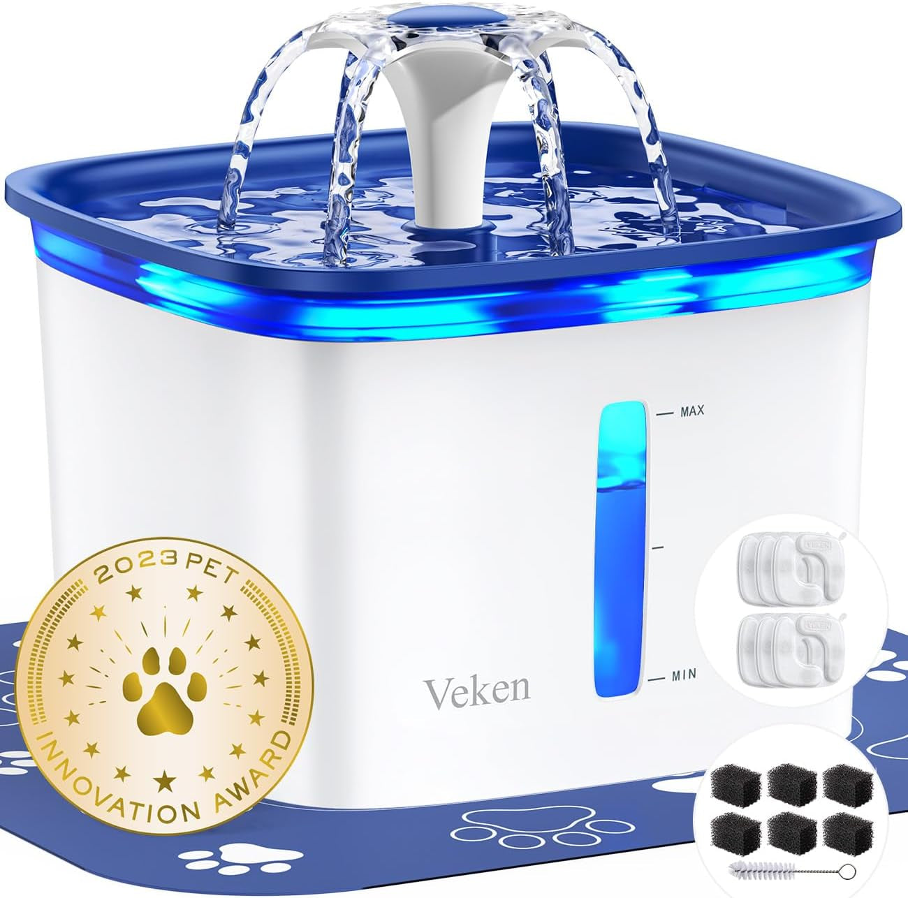 Innovation Award Winner Pet Fountain - 95oz/2.8L Automatic Cat Water Fountain and Dog Water Dispenser with Replacement Filters for Multiple Pets