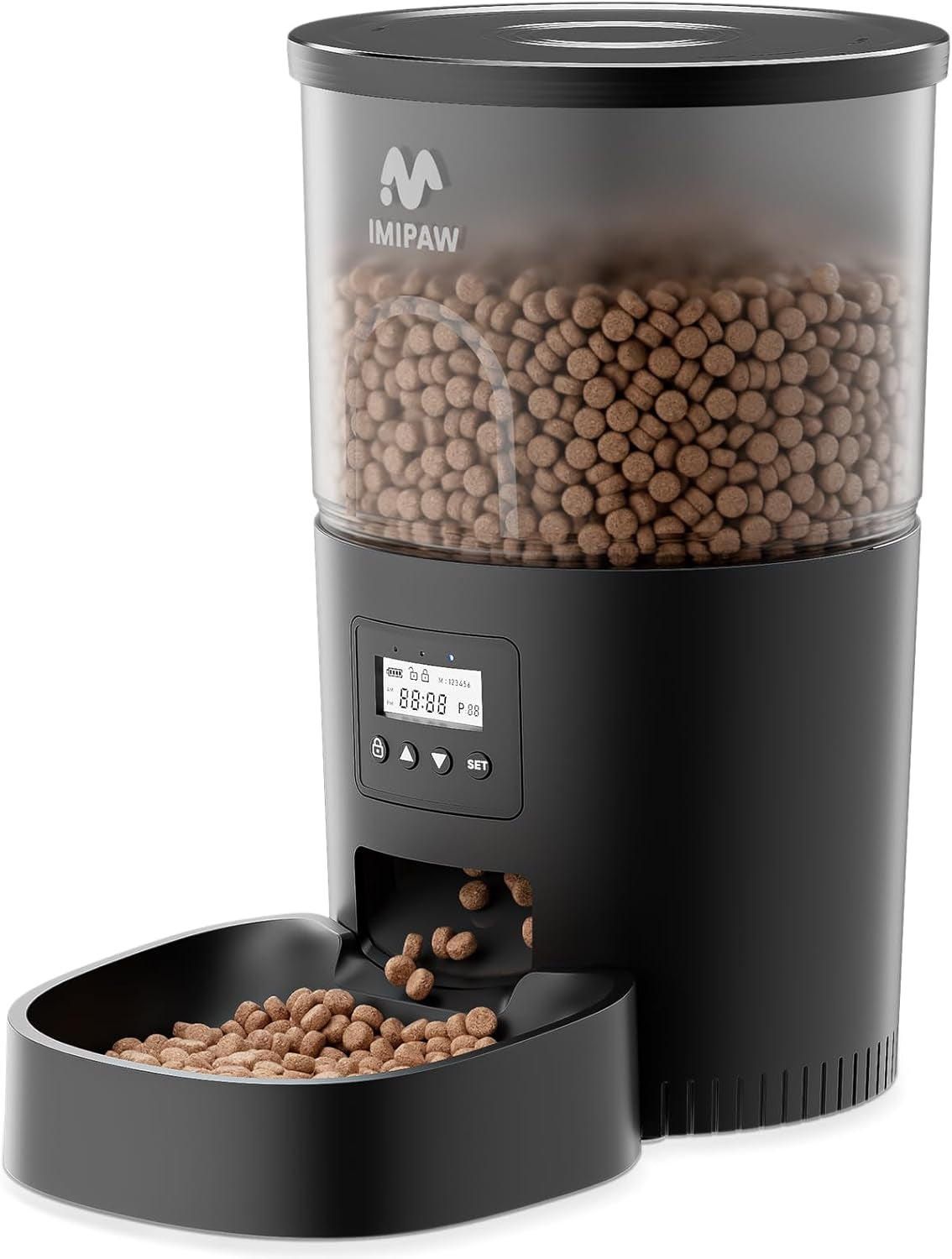 Automatic Cat Feeder for Cats & Small Dogs, Programmable Dry Food Dispenser with Adjustable Portions, Up to 6 Meals Daily, 20 Portion Settings, Dual Power Supply & Freshness Desiccant System, White
