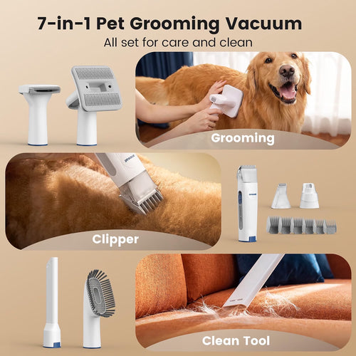 7-in-1 Dog Grooming Kit with Low-Noise Pet Grooming Vacuum