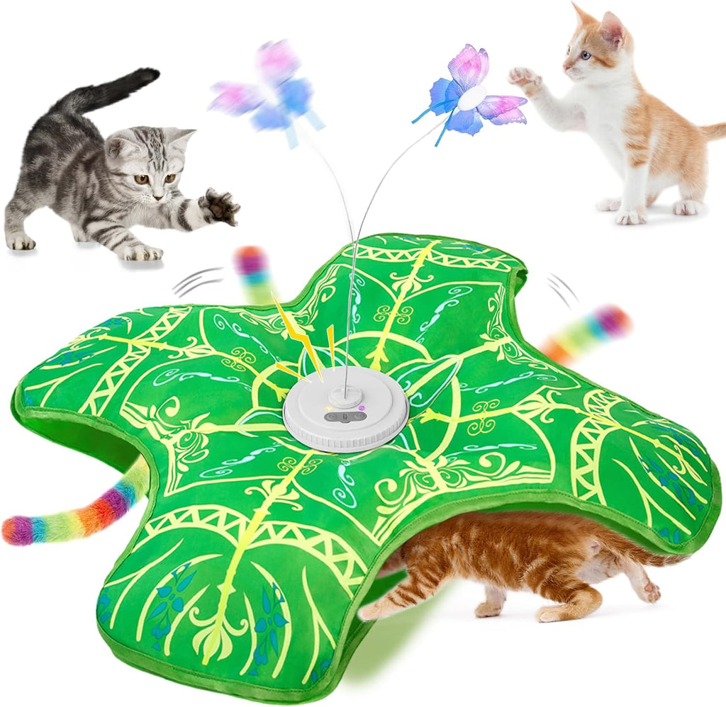 Interactive Cat Toys for Indoor Cats,[Newly Upgraded] Rechargeable Touch Activated Hide and Seek Kitten Toys for Bored Indoor Adult Cats with Fluttering (Blue)