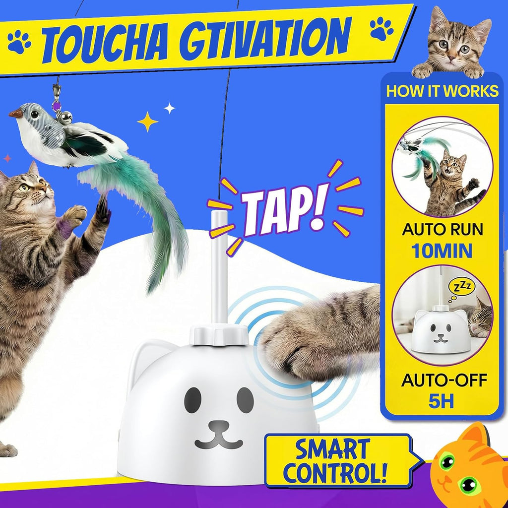 Interactive Automatic Flying Bird Cat Toy for Indoor Cats, Rechargeable Motion-Activated Cat Wand with 360° Spinning Feather, Strong Suction Cup Base & Smart Self-Play Design