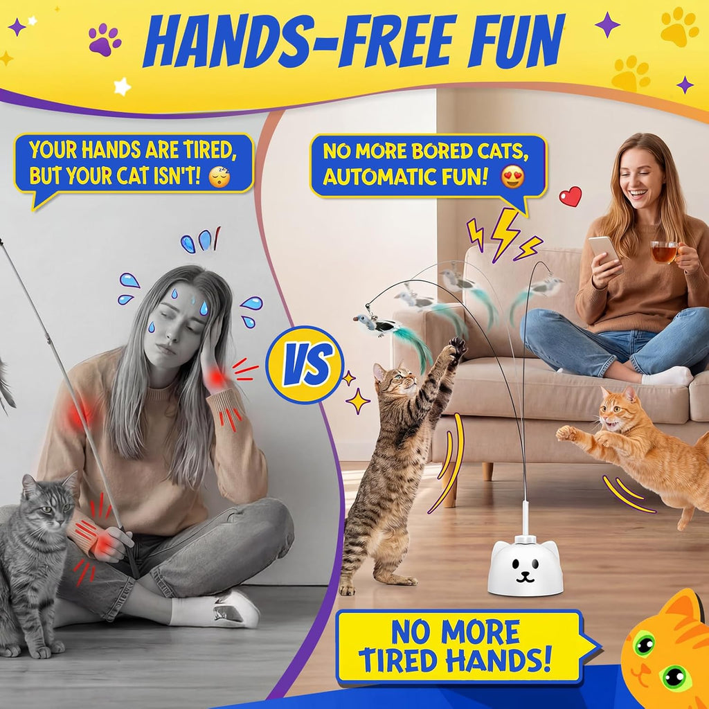 Interactive Automatic Flying Bird Cat Toy for Indoor Cats, Rechargeable Motion-Activated Cat Wand with 360° Spinning Feather, Strong Suction Cup Base & Smart Self-Play Design