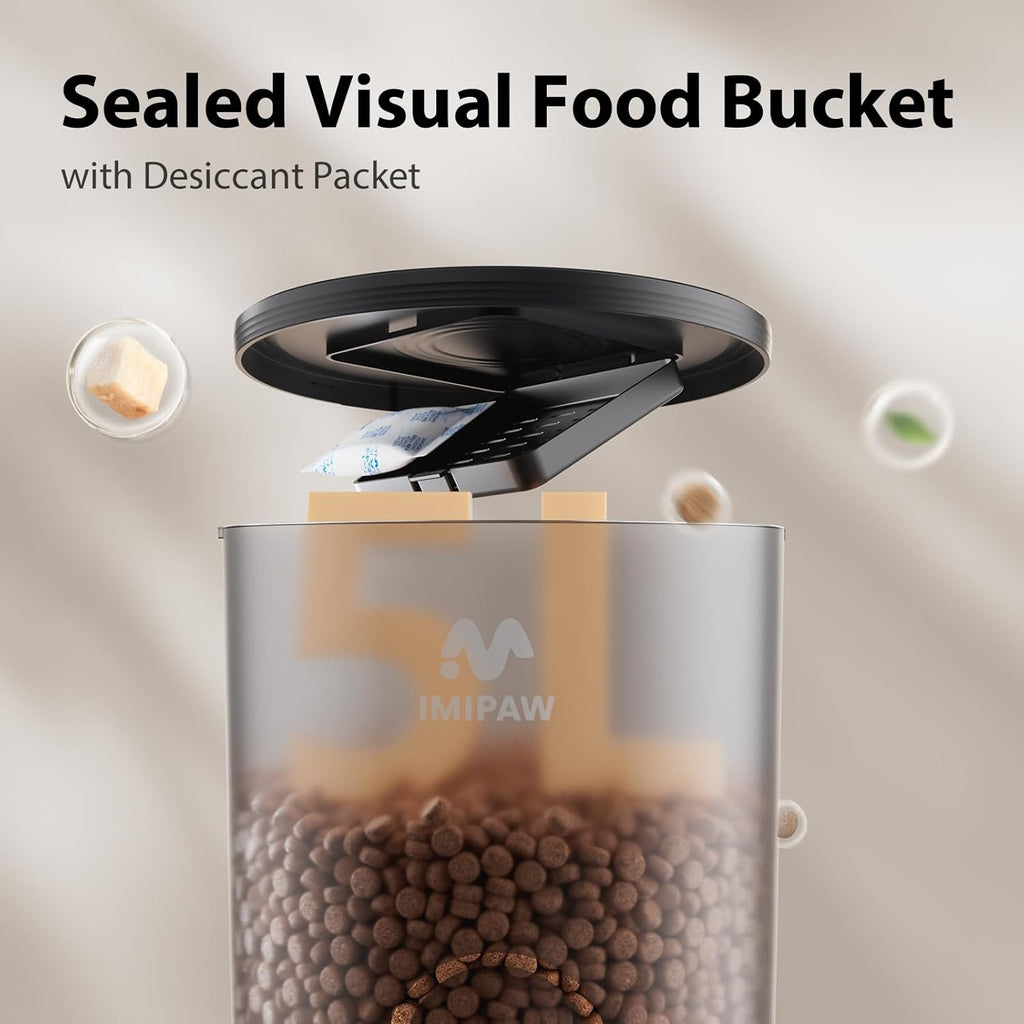 5L Smart Automatic Cat Feeder with AI Camera, Pet Recognition, Night Vision, 2.4GHz & 5GHz WiFi App Control, Two-Way Audio, Timed Feeding, Desiccant System for Small Pets