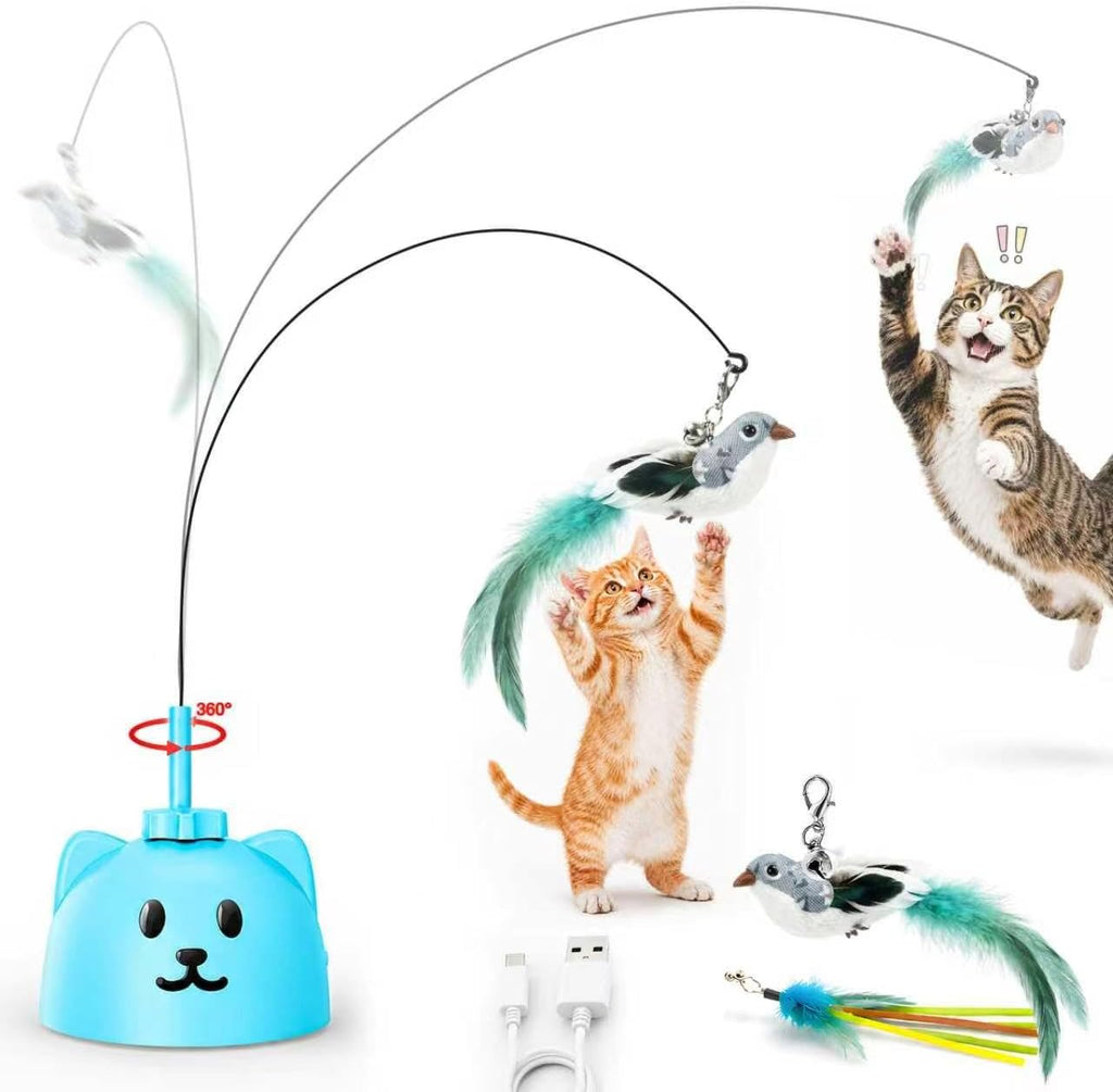 Interactive Automatic Flying Bird Cat Toy for Indoor Cats, Rechargeable Motion-Activated Cat Wand with 360° Spinning Feather, Strong Suction Cup Base & Smart Self-Play Design